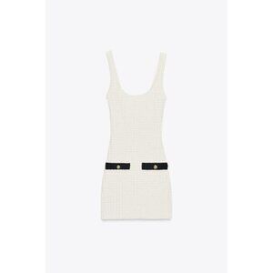 Zara Cream and Black Textured Mini Dress